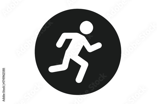Running man icon in a circle. Simple flat vector pictogram. Run symbol, logo, sign. Sport, fitness, workout, exercise concept. Runner silhouette for web and mobile app.