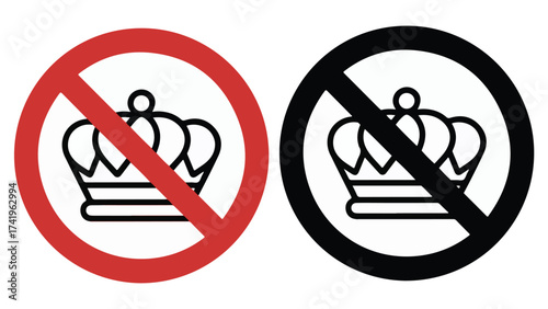 No crown icon prohibition sign with crown vector illustration for banning monarchy or royalty