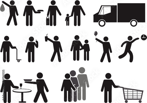Set of human pictograms activities illustrated on white background

