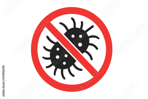 Stop bacteria and virus sign. Antibacterial and antiviral icon for soap or antiseptic. Disinfection and hygiene symbol. Health protection and germ-free concept vector.