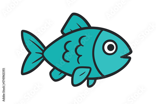 Cute cartoon fish icon vector illustration. Simple flat design aquatic animal character for logo or symbol. Marine life, seafood, pet shop or fishing concept design element.