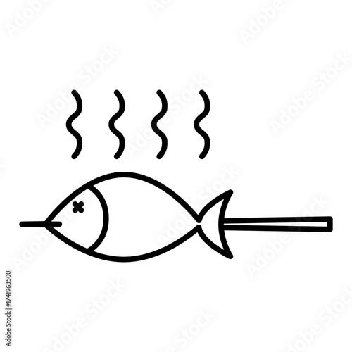 grilled fish line icon with editable stroke