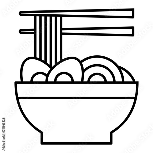 ramen bowl with chopstick line icon with editable stroke
