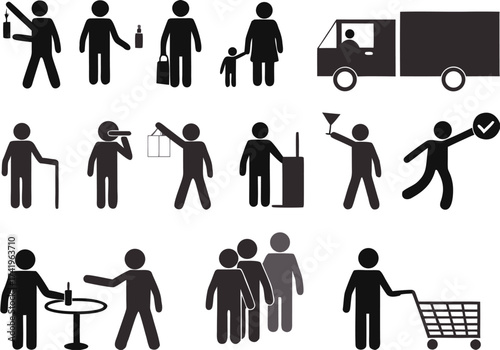 Set of human pictograms activities illustrated on white background

