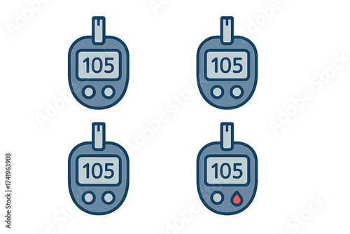Glucometer icon for glycemic measurement. Blood sugar level test. Glucose monitor vector illustration. Diabetes concept. Medical diagnostic device. Health care check symbol.