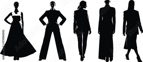Diverse business casual fashion silhouettes displaying modern womenswear styles for professionals