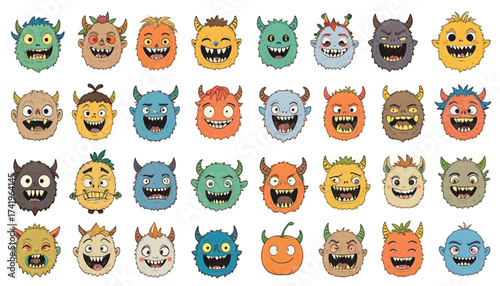 Cute doodle-style character collection ? quirky monsters, animals, food faces. Ai Generate