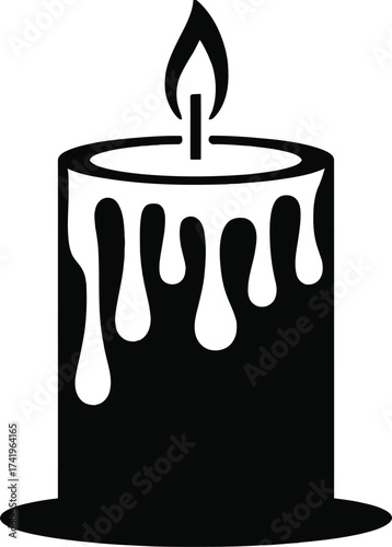 Melting candle with dripping wax elegant design on transparent background silhouette