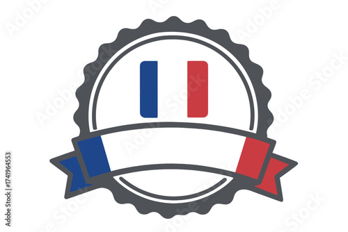 Made in France stamp, authentic product guarantee seal. French flag quality label. Vintage vector emblem with ribbon banner for packaging and certified national origin.