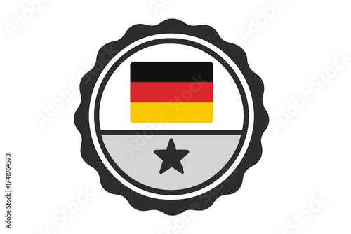 Made in Germany badge vector illustration. German flag seal for product label. Quality symbol icon. Authentic production stamp with star. National pride & export guarantee.