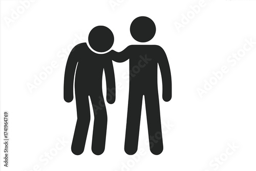 Man comforting friend pictogram. Support, help, and encouragement concept. Empathy, compassion icon. Vector for mental health, depression, grief, therapy, sadness, care.