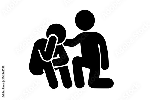 Person comforting a sad friend. Concept of support, empathy, and compassion. Icon of help for depression, grief, and anxiety. Mental health care, therapy, and psychology.