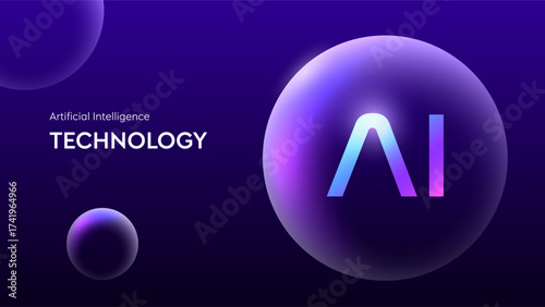 AI Circle Sphere and Artificial Intelligence Technology Background with Data Automation for Presentation Business Futuristic Tech Glow Innovation Big Data Gradient Digital Bubble in Cyberspace