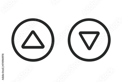 Up and down arrow button icon set. Vector for web design UI UX. Navigation, scroll, open, close, collapse, expand symbols. Increase and decrease sign. Directional pictogram.