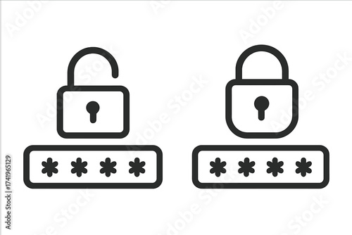 Password protection vector icon with open and closed lock. Login authentication, user access, and data privacy symbol. Cybersecurity concept for web and app interface design.