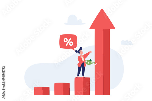 businesswoman watering growth bar chart