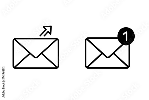 Email icon set for send and receive message. New mail notification on envelope symbol. Vector illustration for web, ui, ux design. Digital communication, inbox alert.
