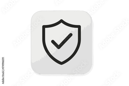 Shield with check mark icon. Security, protection, and safety concept. Data privacy, cybersecurity, and trust symbol. Verified, approved, and guaranteed sign. Vector UI element.