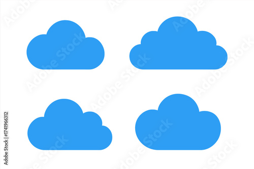 Blue cloud icon vector shape collection. Cloudy pictogram symbol set. Flat simple graphic element for weather forecast, sky, or web design. Cloud computing data storage concept.