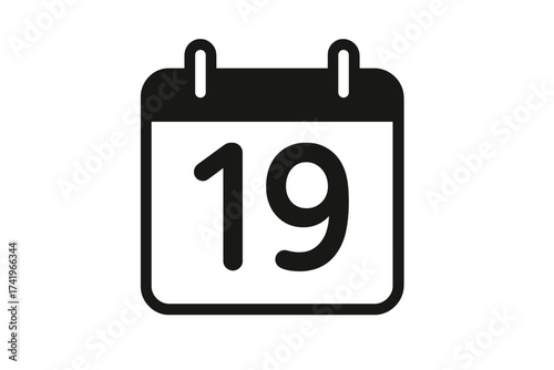 November 19 calendar icon. Day nineteen. Date symbol for schedule, appointment, reminder, deadline, event. Simple flat vector illustration. Organizer pictogram sign.