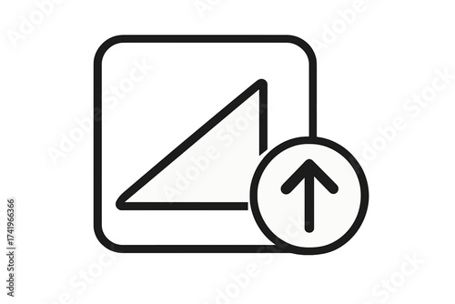 Slope up icon with arrow button. Vector graphic of incline, ramp, and gradient for growth, progress and increase concept. Level up symbol. Angle sign illustration for ui.