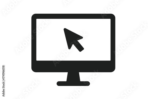Computer monitor with mouse cursor icon. Desktop screen with arrow symbol for web design, UI, UX. Click, select concept. Internet navigation. Flat minimal isolated graphic. Vector