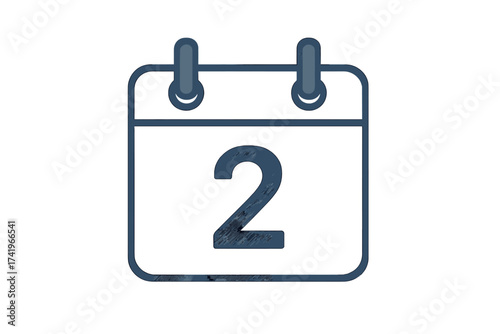Calendar page icon with number 2. Second day of the month symbol. Date, schedule, appointment, and deadline concept. Organizer or planner graphic. Vector illustration.