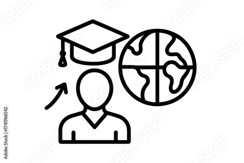 Study abroad icon, student exchange program concept. International education and global learning symbol. University graduate, overseas study and scholarship vector illustration.