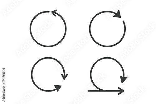 Circle arrows icon set. Refresh, reload, rotate, repeat symbols. Vector illustration for concepts like workflow, process, cycle, loop, iteration, and agile development.