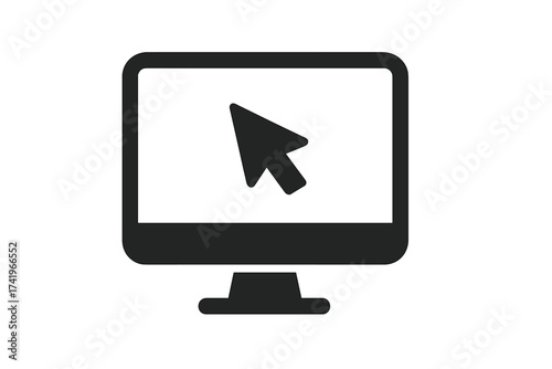 Computer screen with cursor arrow vector icon. Desktop monitor symbol with pointer. Click and select concept for web, app, and GUI. Digital technology user interface element.