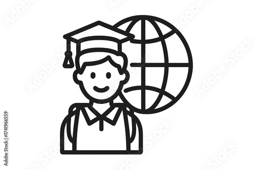 Study abroad icon. International student and global education concept. University exchange program, overseas learning symbol. World travel for academic degree and scholarship.