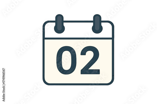 Calendar date 2 icon. Day two symbol. Schedule, appointment, event, reminder, and deadline concept. Organizer, planner graphic. Isolated vector element for web and app design.