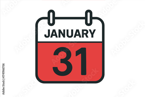 January 31 calendar icon vector. Date reminder symbol for schedule, appointment, deadline, or event. Thirty-first day of the month. Planner and organizer pictogram.