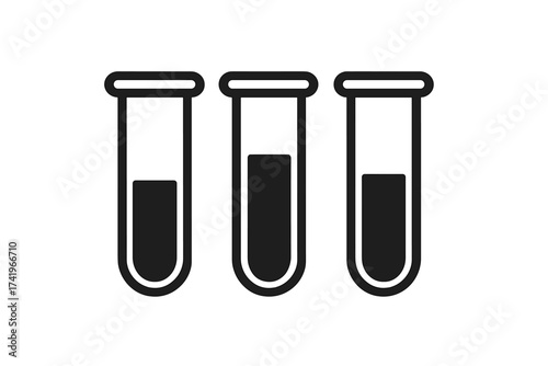 Test tubes vector icon set. Laboratory chemistry symbol for scientific experiment, medical analysis, or biology lab research. Flat glassware illustration for science concept.