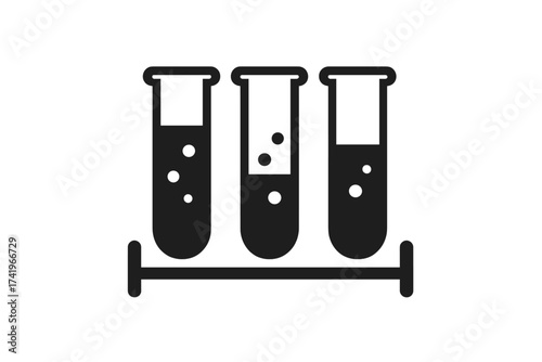 Test tubes vector icon on a rack stand. Laboratory equipment for science, chemistry, biology research. Medical analysis, clinical experiment, pharmacy concept. Simple flat pictogram.