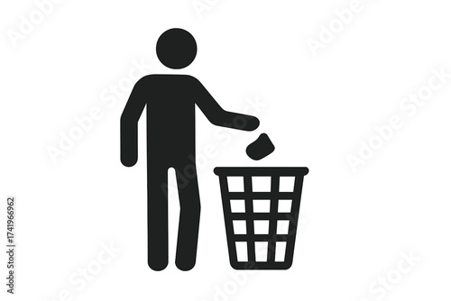 Trash can vector icon. Person throws garbage in the bin. Waste disposal symbol. Do not litter sign. Keep clean concept. Recycling and environment protection pictogram illustration.