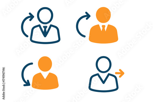 Employee turnover icon set. Staff replacement, job change, and churn symbol. Human resources concept. Worker leaving or quitting. Personnel substitution and recruitment vector.