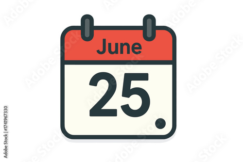 June 25, daily calendar icon in flat design. Date and day of the year concept. Vector illustration for schedule, appointment, reminder, event. Twenty-fifth of June sign.