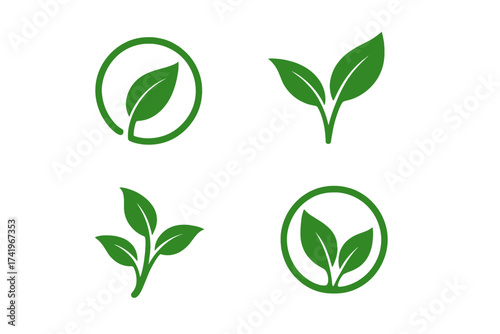 Green leaf ecology nature element vector icon set. Leaves, plant, sprout symbols. Organic, bio, vegan, natural food logo. Eco friendly concept. Growth and environment sign.