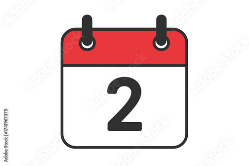 June 2 calendar icon. Date number two symbol. Daily schedule page. Event reminder. Appointment deadline concept. Time management pictogram. Vector illustration isolated on white.