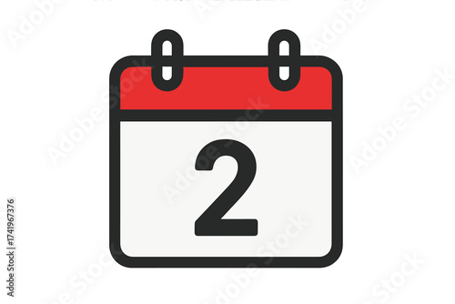 June 2 calendar icon. Second day of the month. Date symbol for schedule, planner, reminder, appointment, and event. Vector illustration for web, app, and graphic design.