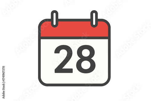 Calendar icon with number 28. Date reminder symbol for agenda, schedule, appointment, planner. Day twenty-eight of month. Business deadline or event. Vector flat design.