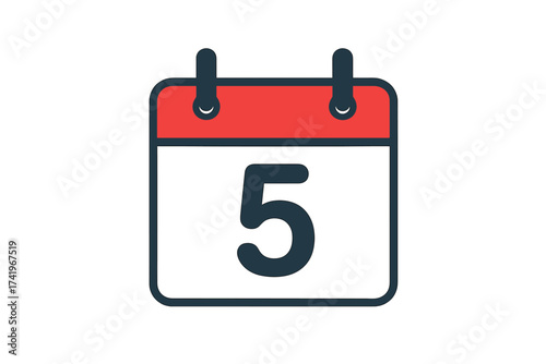 Calendar icon showing date 5. Fifth day of the month. Vector illustration for agenda, schedule, appointment, reminder, event, deadline. Organizer pictogram for daily planner.