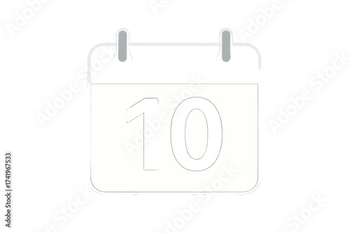 Calendar icon with number 10. Daily reminder symbol. Simple flat vector design for date, day, and month. Schedule, appointment, deadline, event, organizer for web and app.