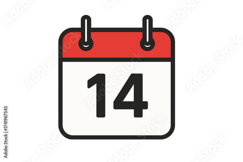 Calendar icon with number 14. Day fourteen. Daily planner, schedule symbol. Date and time management concept. Reminder for an important event, appointment or deadline. Vector.