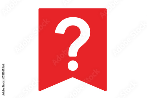 Question mark icon vector on red banner tag. Help symbol, support sign for FAQ. Graphic for problem, solution, query, uncertainty. Information, ask, think concept isolated.