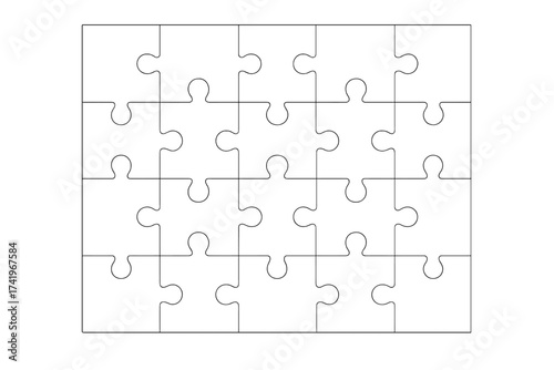 Jigsaw puzzle grid vector template. Blank mockup background for game or business metaphor. Concept of connection, solution, teamwork, strategy, and problem-solving.