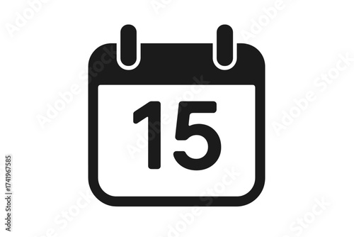 Calendar icon with number 15. Date fifteen of the month. Vector for schedule, reminder, appointment, event, and plan. Time management organizer. Deadline symbol isolated.