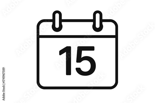 Calendar icon date 15. Fifteenth day of the month. Schedule, planner, agenda, appointment, event reminder. Deadline concept. Date symbol. Simple clean line vector illustration.