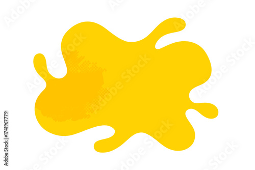 Yellow liquid splash, fluid paint drip or blob with halftone texture. Abstract vector background shape for banner, poster, or modern design. Fresh juice, honey, oil drop.